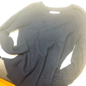 Navy Wool Blend Crew Neck Sweater